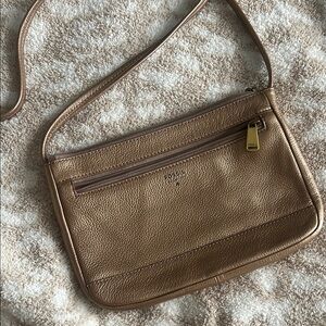 Fossil Gold Leather Crossbody Bag
